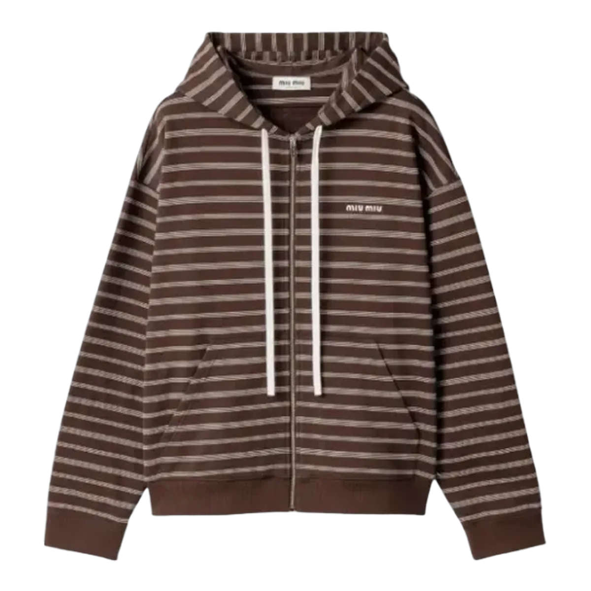 Miu Miu Brown Striped Zip Hoodie
