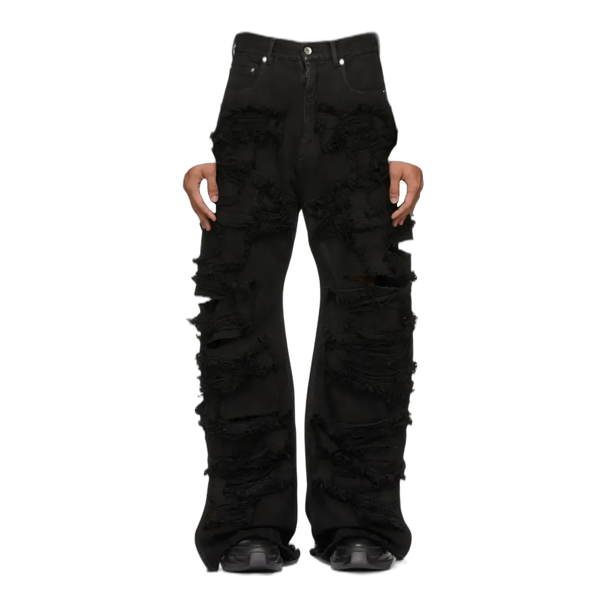 Rick Owens Black Distressed Denim