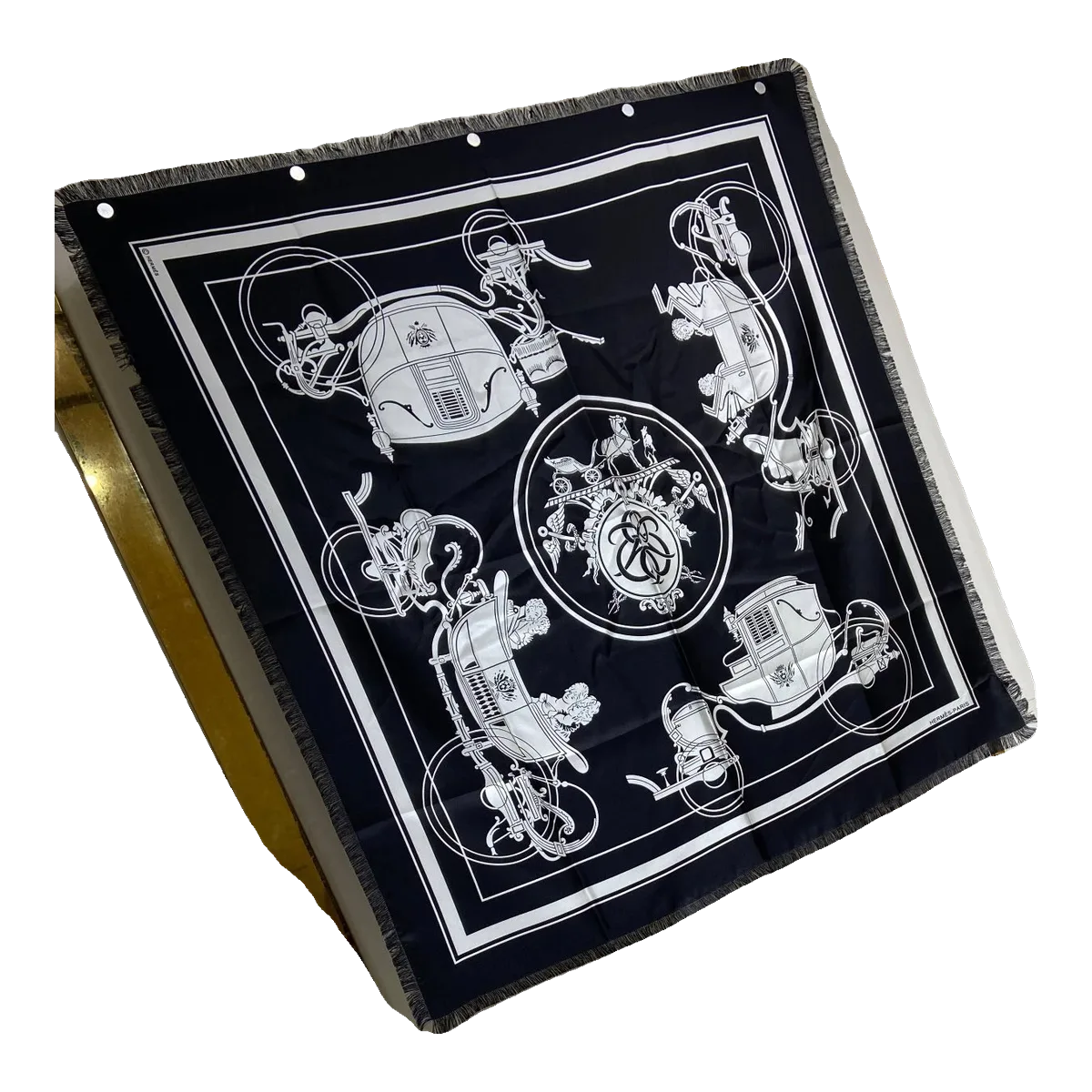 Hermes Navy Print Scarf