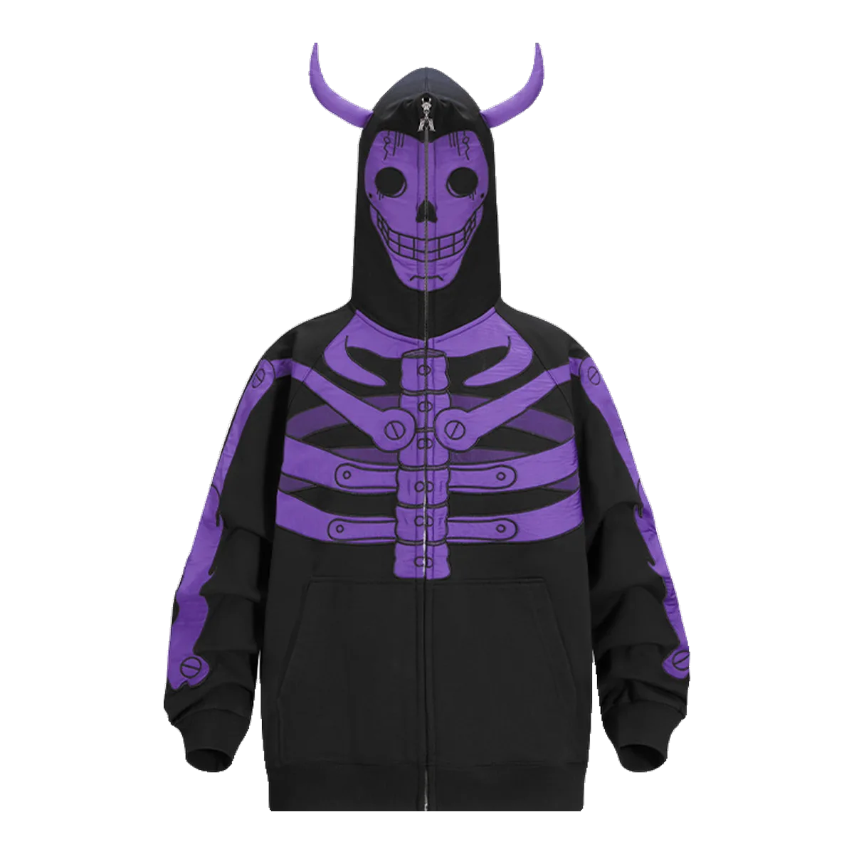 Kakaazy Skeleton Zip Hoodie Black
