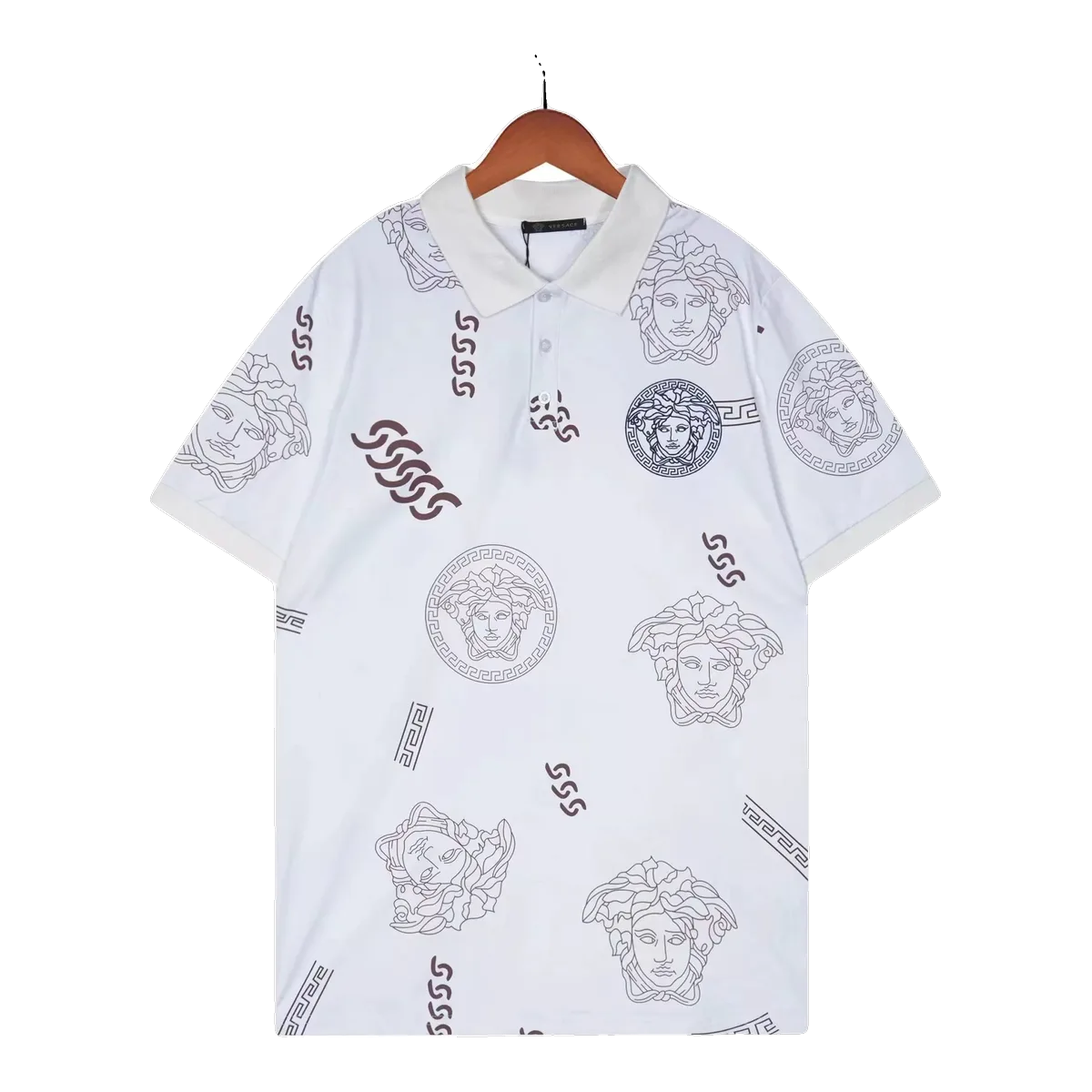 Versace White Print Polo Shirt