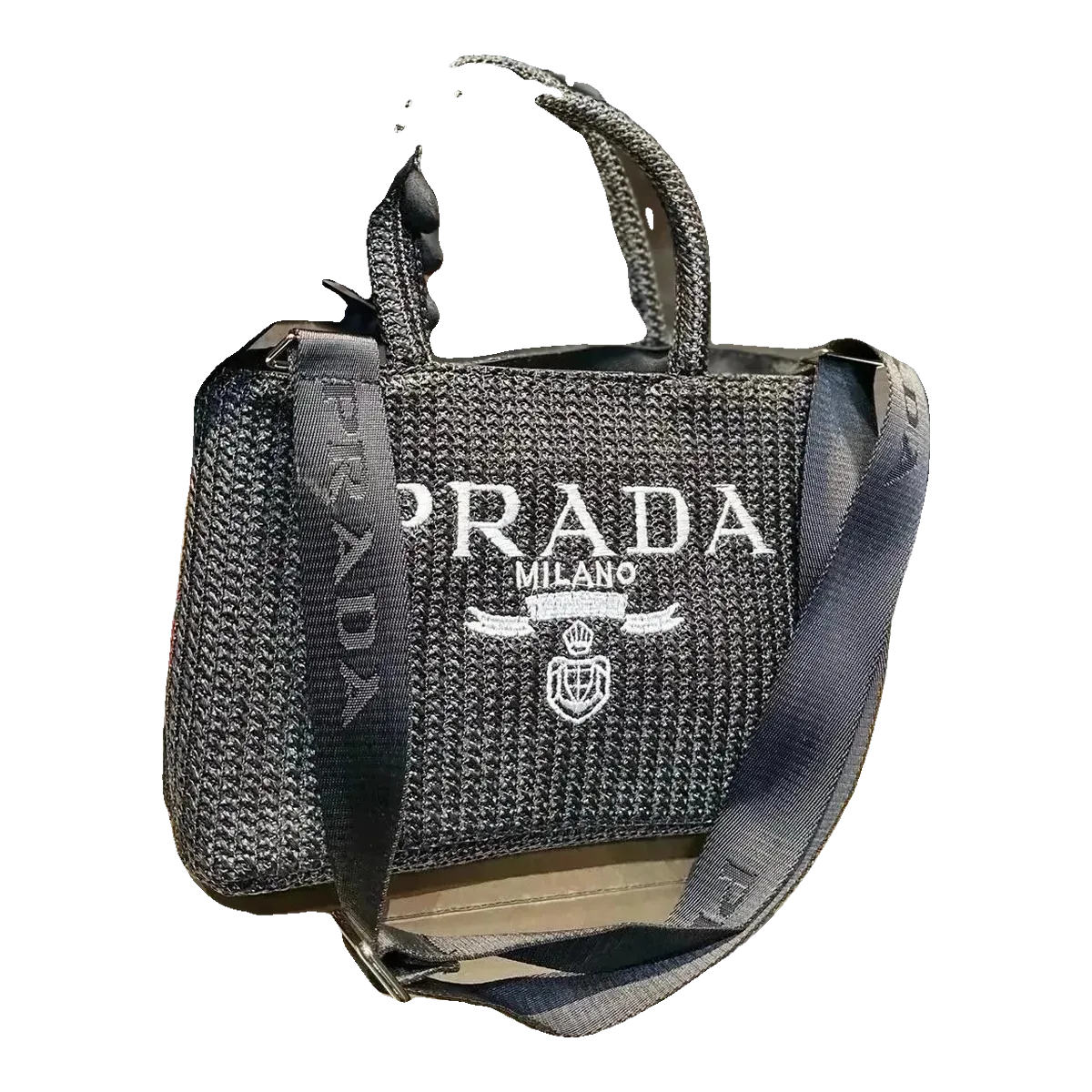 Prada Raffia Tote Bag Black