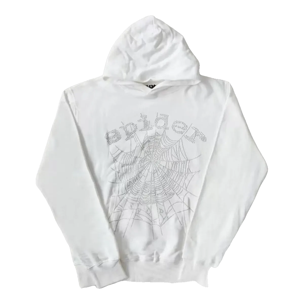 Sp5der Rhinestone Web Hoodie White