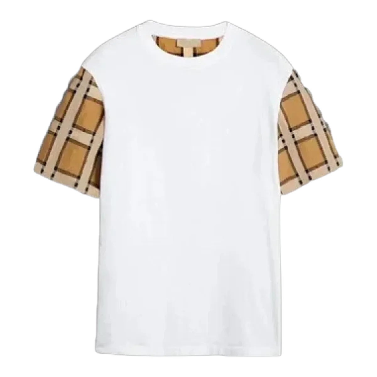 Essential White Plaid Sleeve T-Shirt