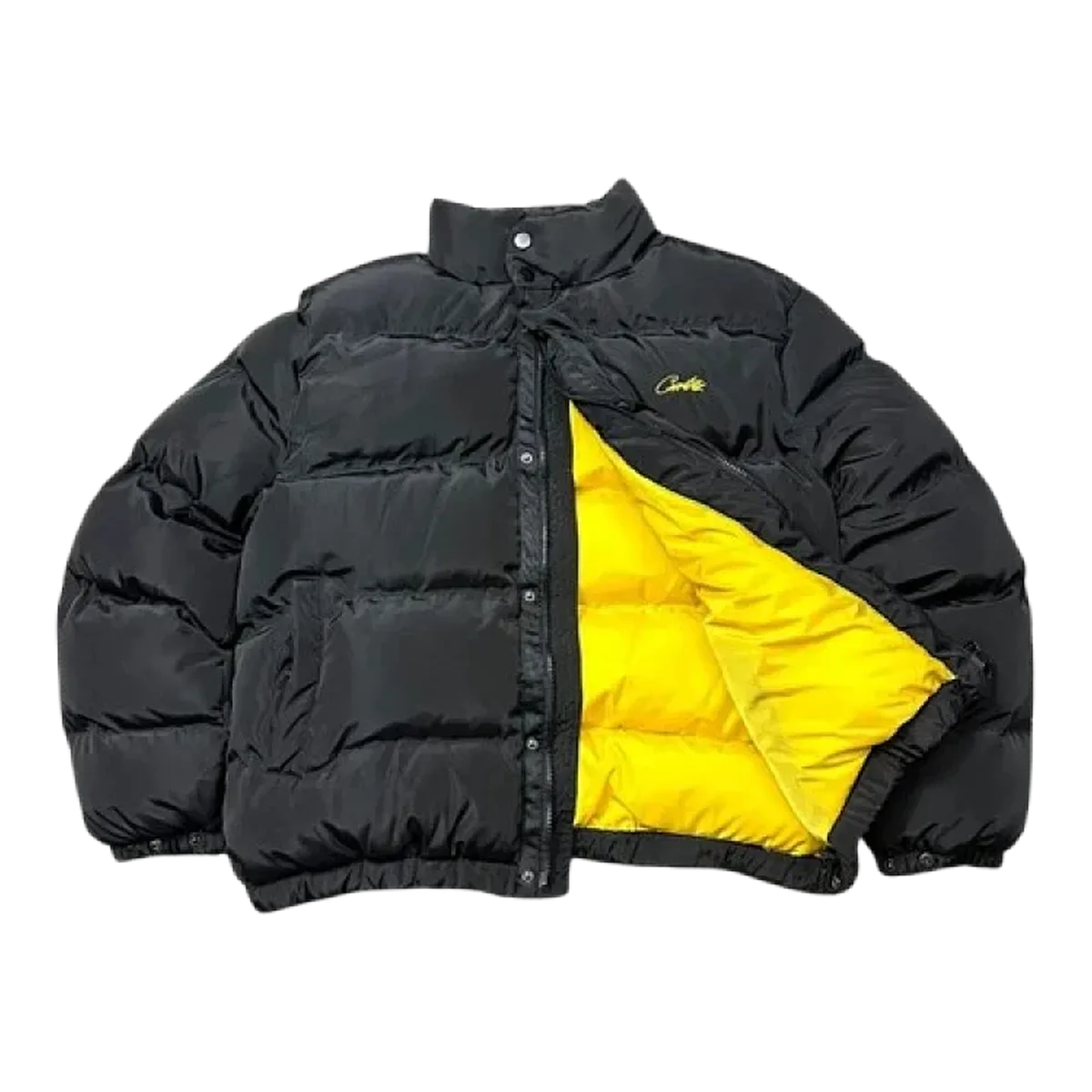 Corteiz Black Yellow Reversible Puffer Jacket