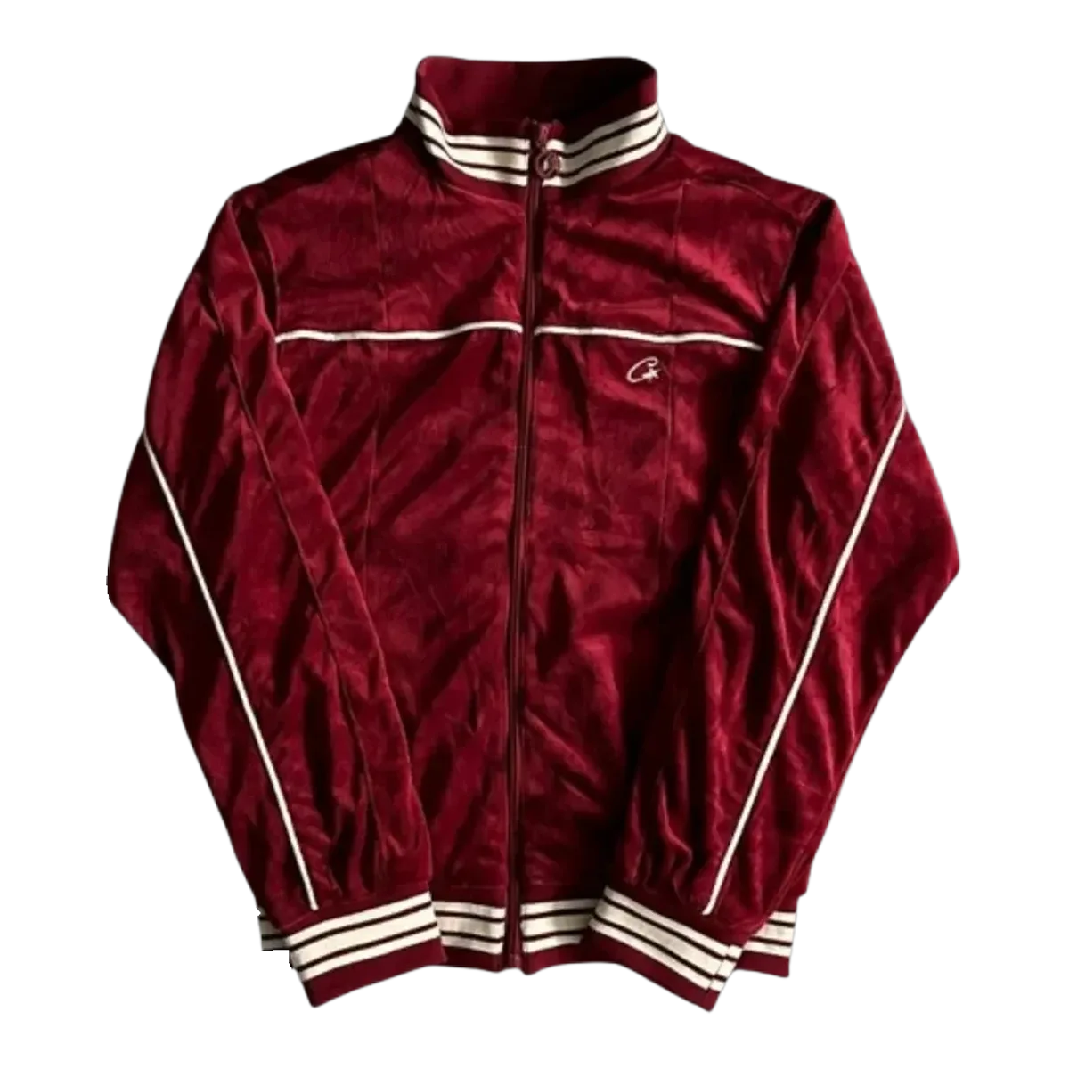 Corteiz Burgundy Velour Track Jacket
