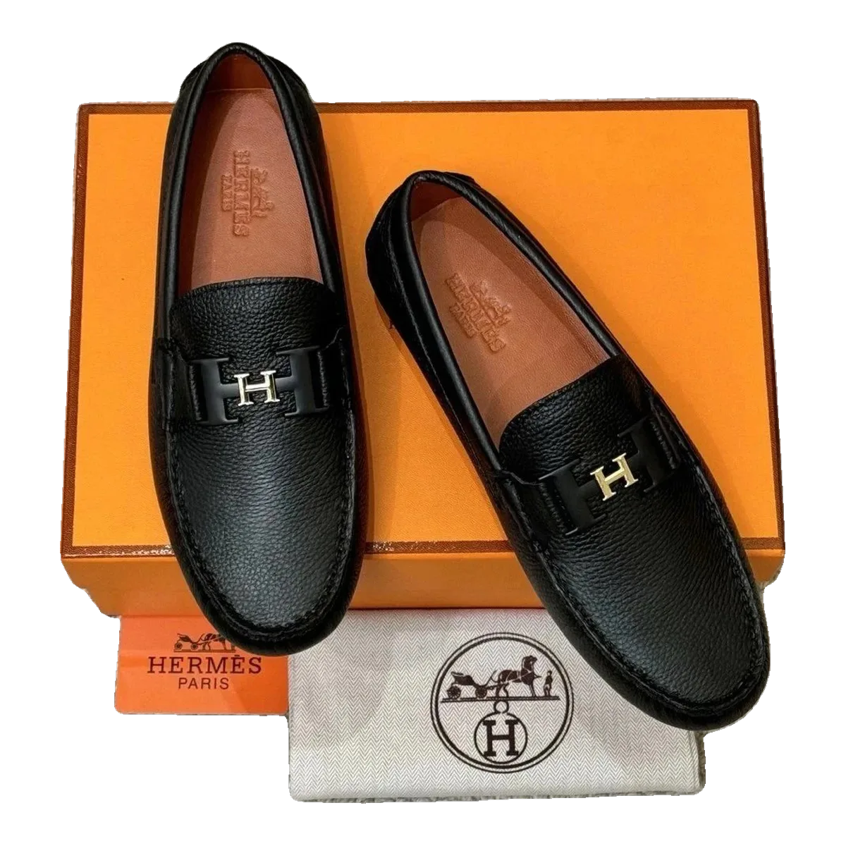 Hermès H Leather Loafers Black