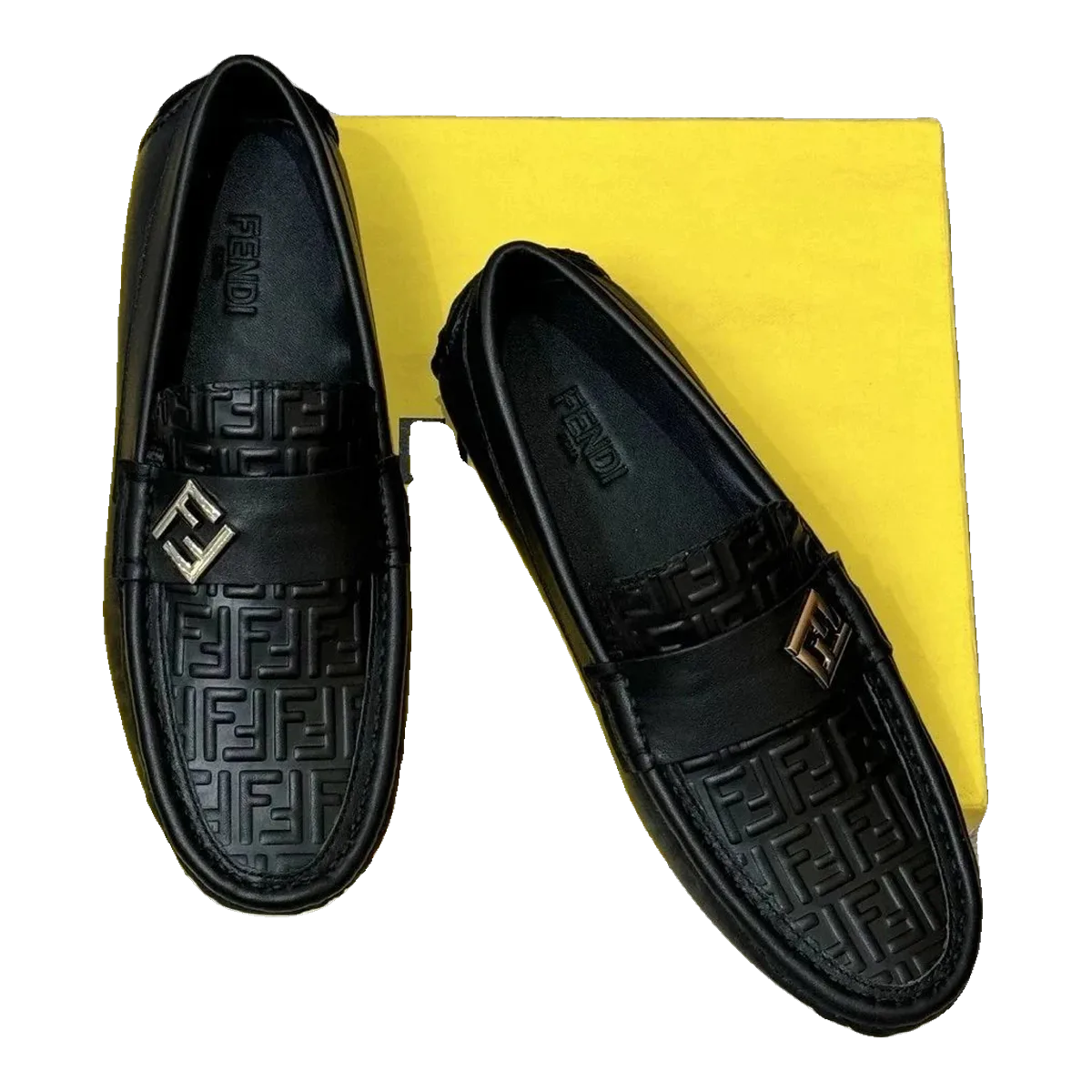Fendi FF Leather Driving Loafers Black