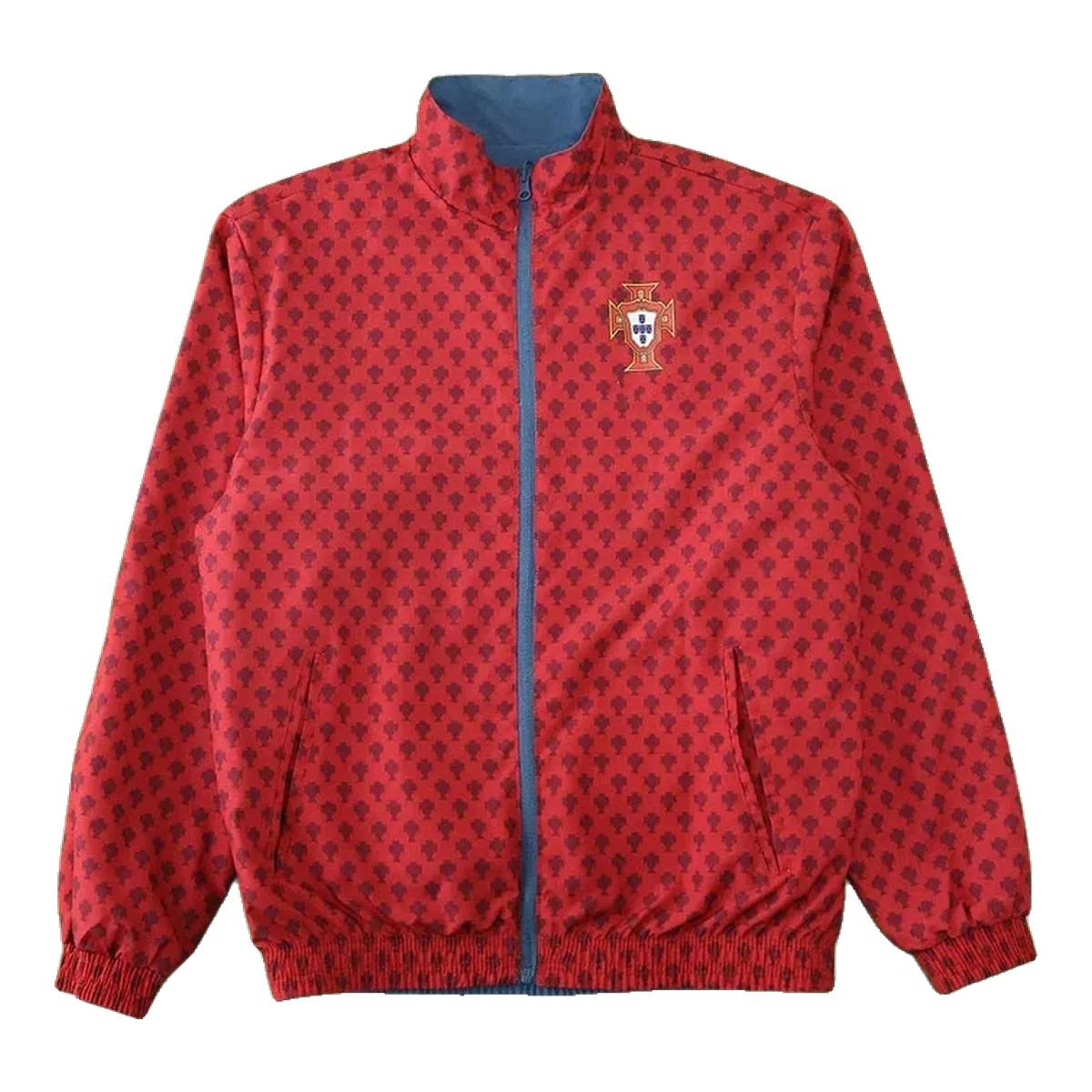On Red Windbreaker