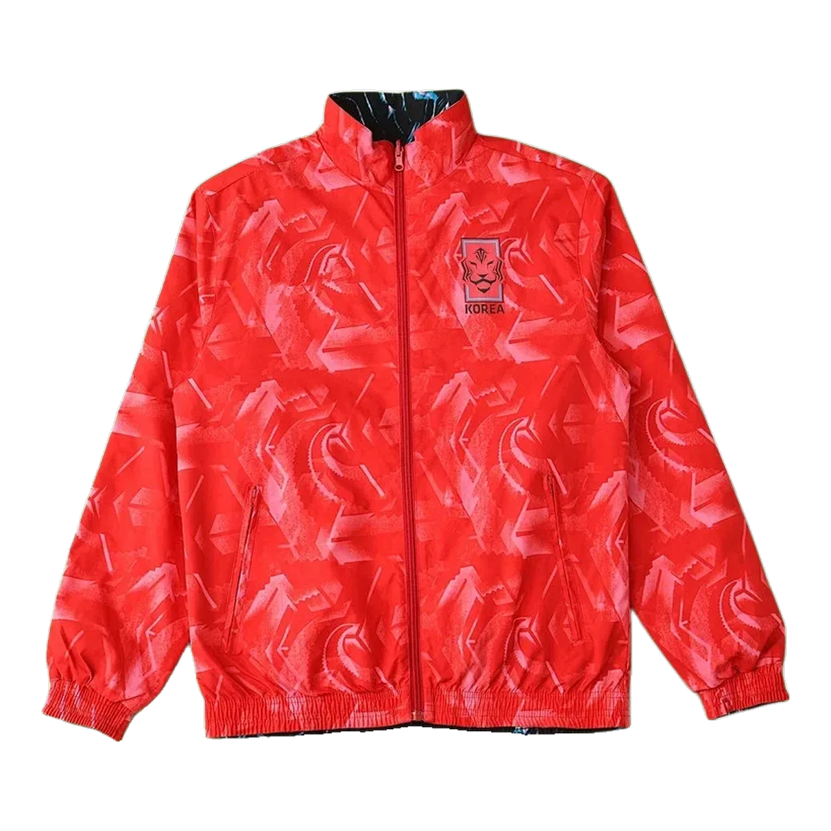 On Red Windbreaker