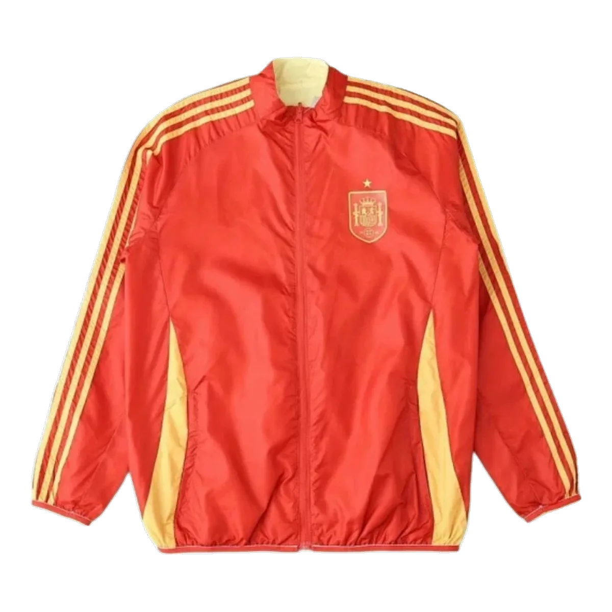 On Red Windbreaker