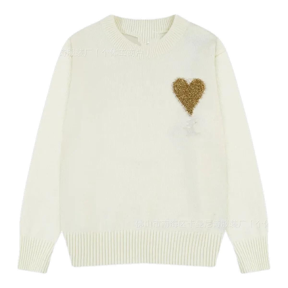 Ami White Sweater Gold Heart