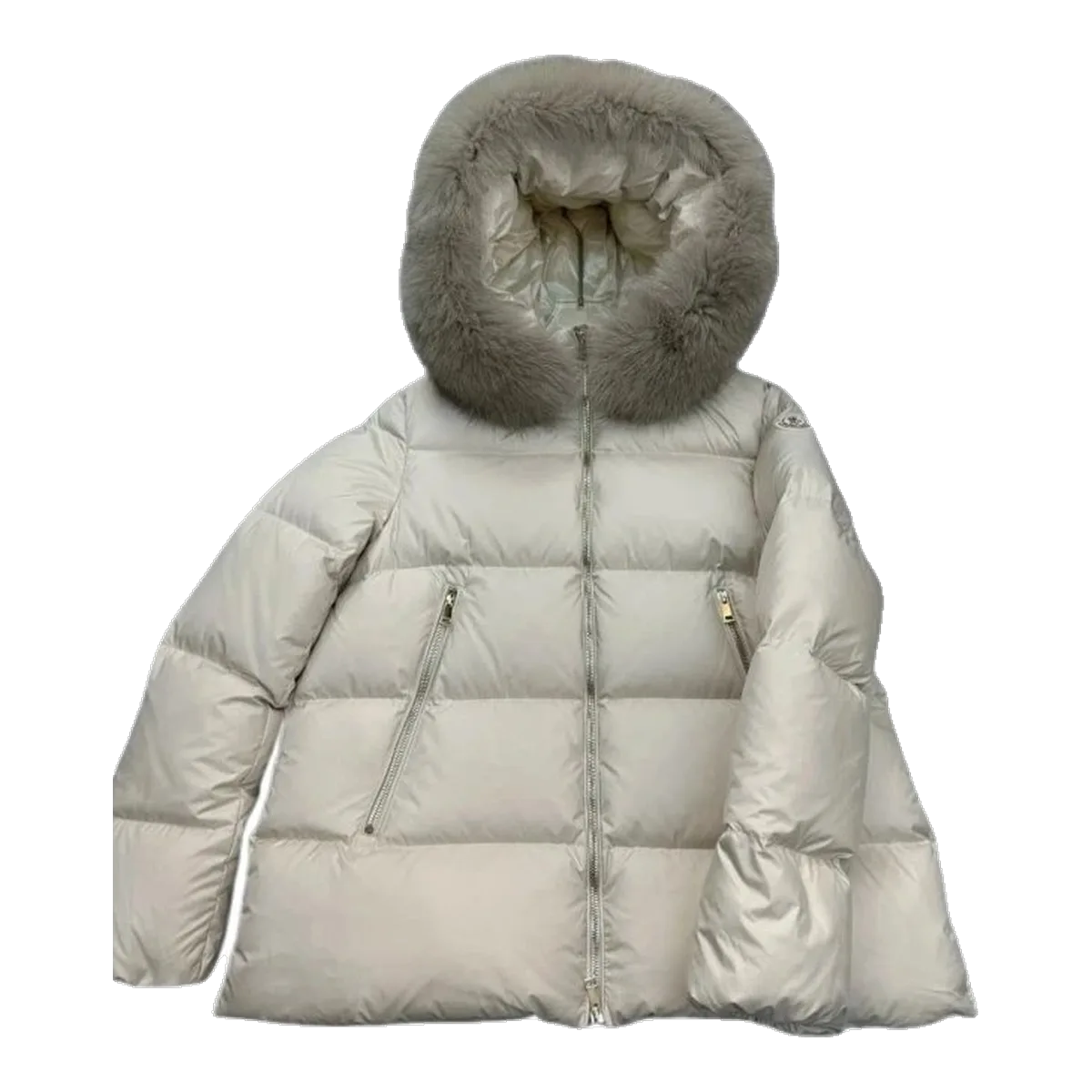 Moncler Cream Fur Hood Down Jacket