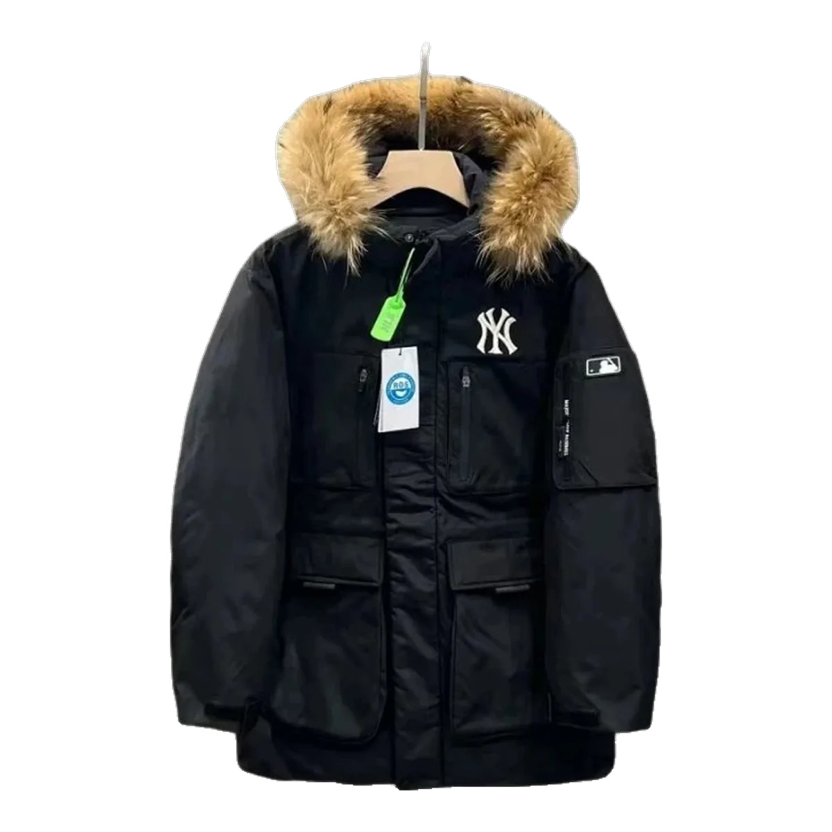MLB Black NY Fur-Hood Down Jacket