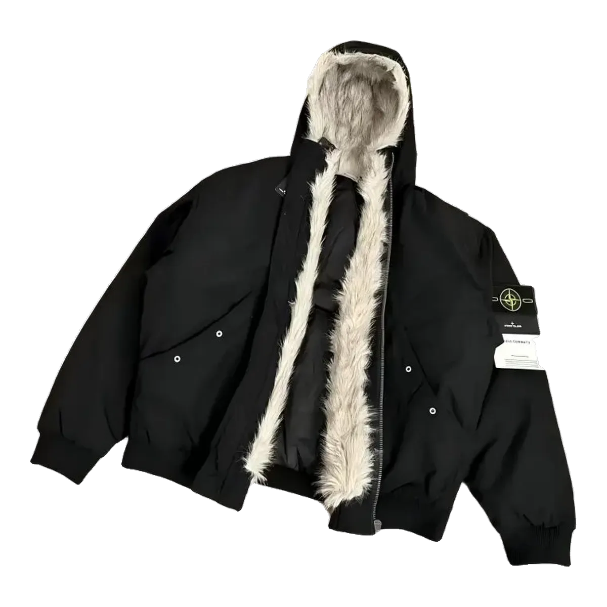 Stone Island Fur Bomber Jacket Black