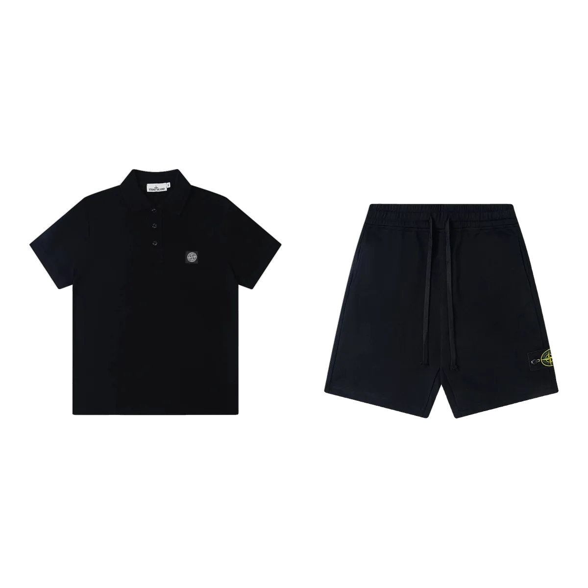 Stone Island Polo And Shorts Set Black