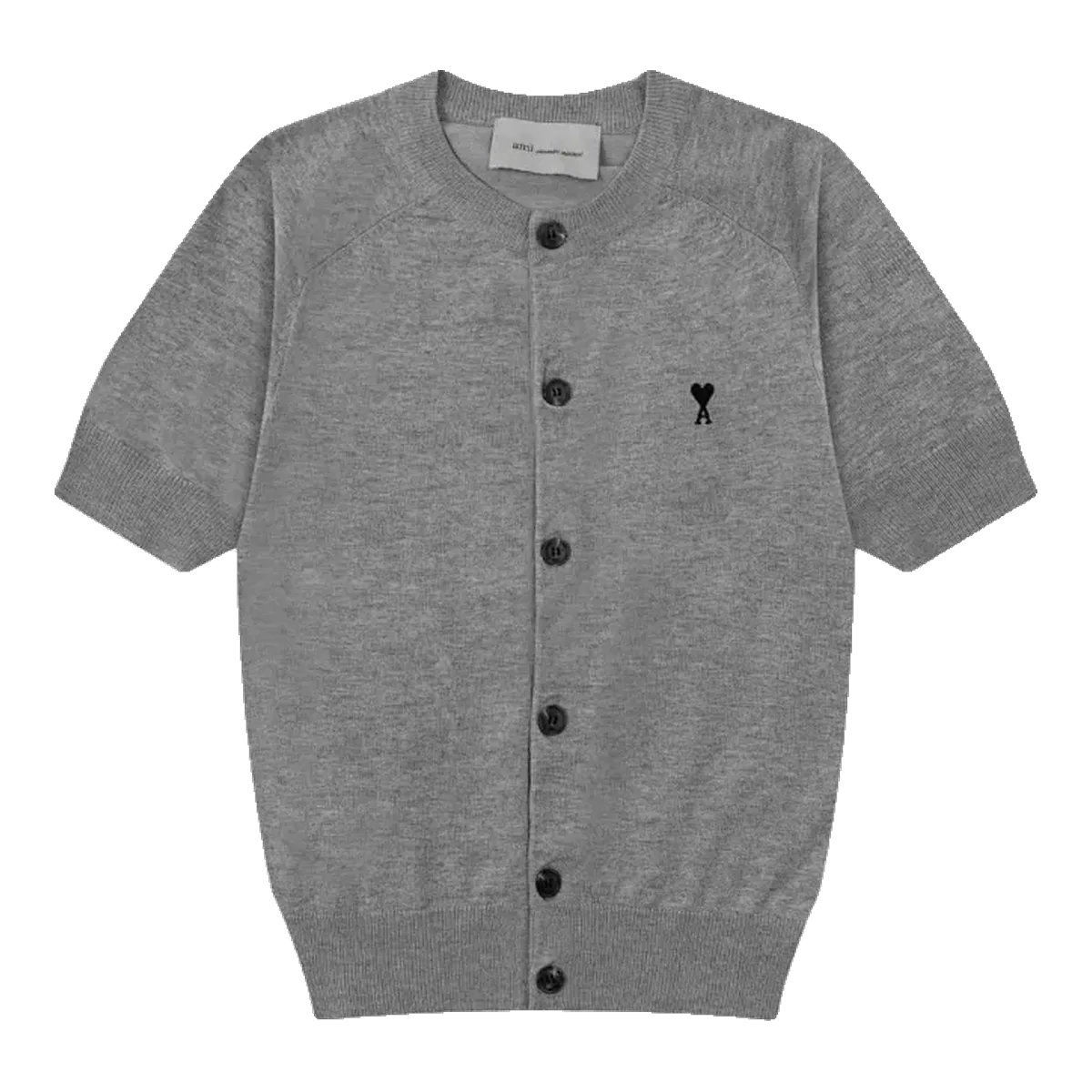 Ami Heart Knit Polo Grey