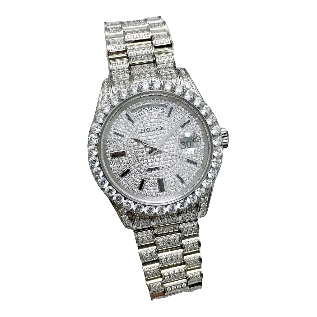 Rolex Silver Diamond Watch