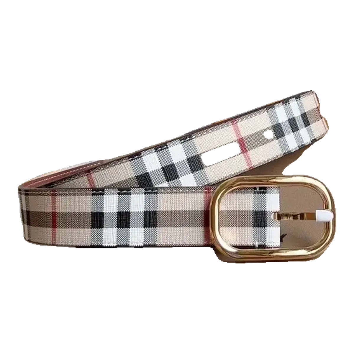 Burberry Check Leather Belt Beige