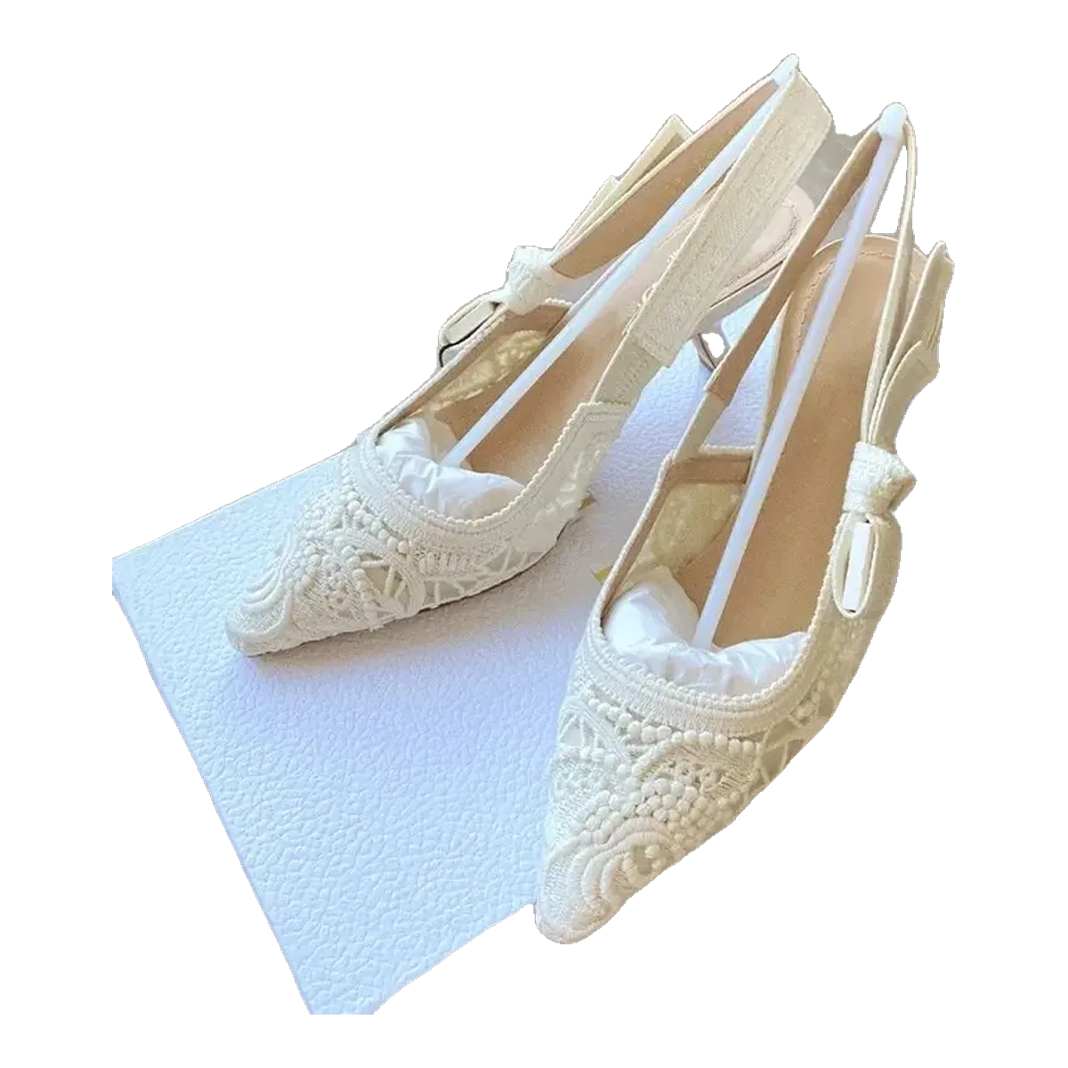 Dior White Lace Heels