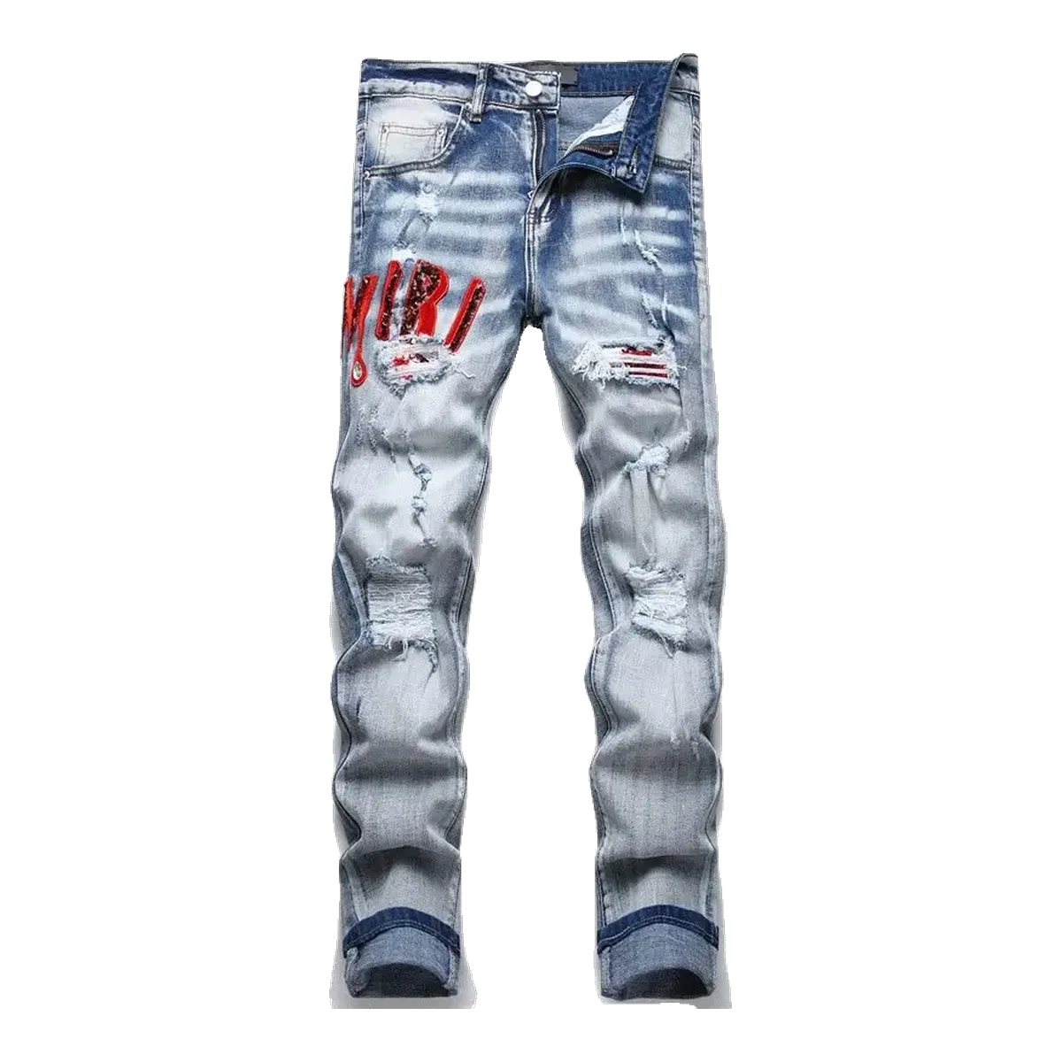 Chrome Hearts Blue Distressed Jeans