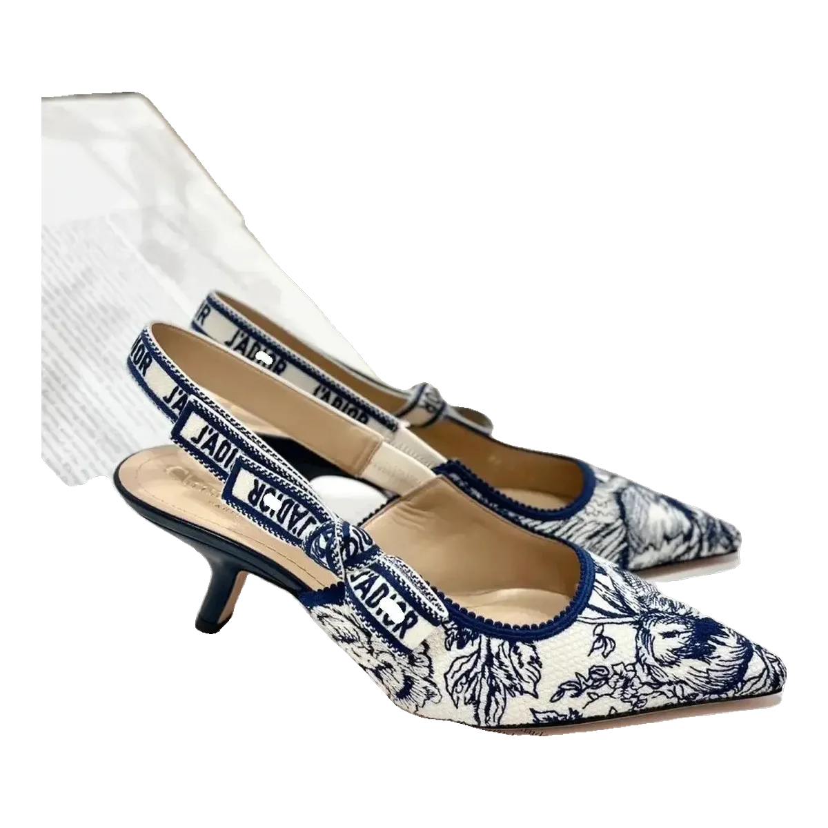 Dior Floral Slingback Heels Blue