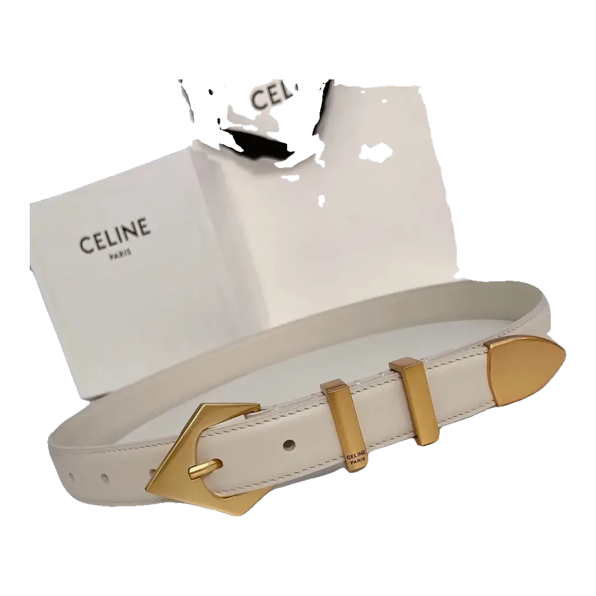 Celine Leather Belt White