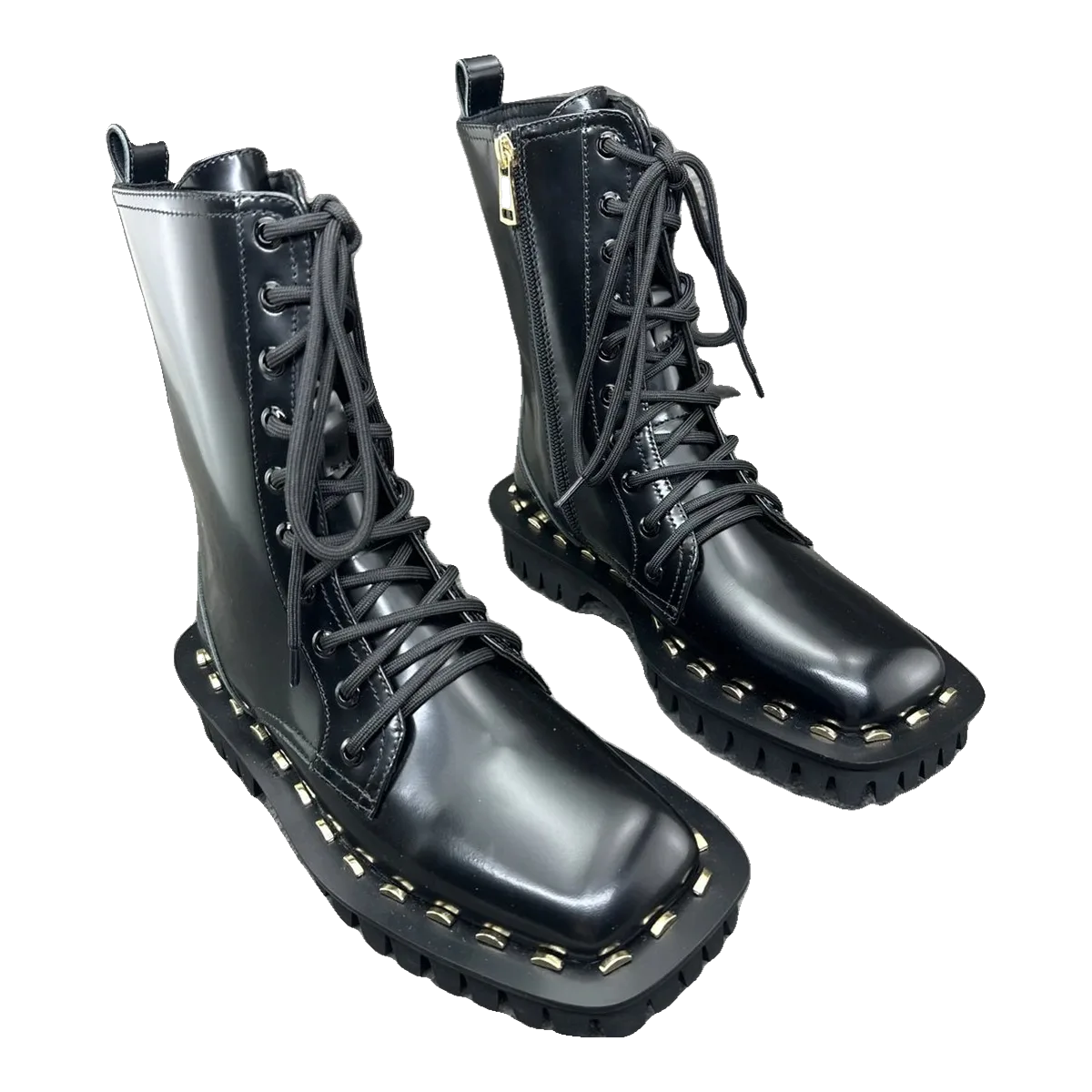 Balmain Black Leather Combat Boots