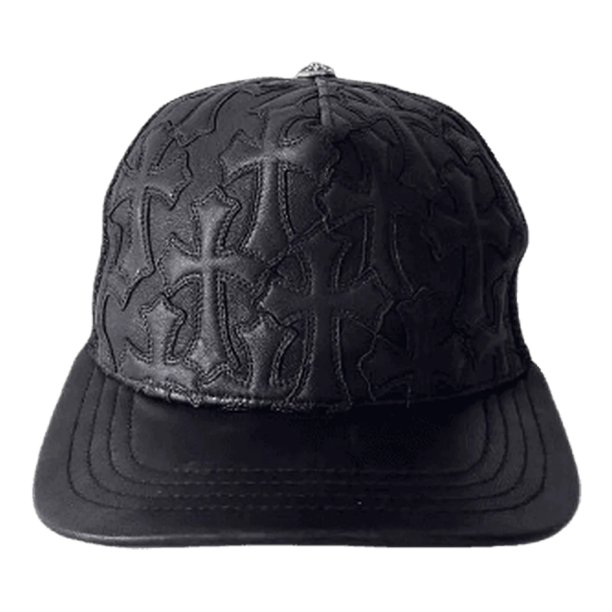 Chrome Hearts Black Leather Cross Cap