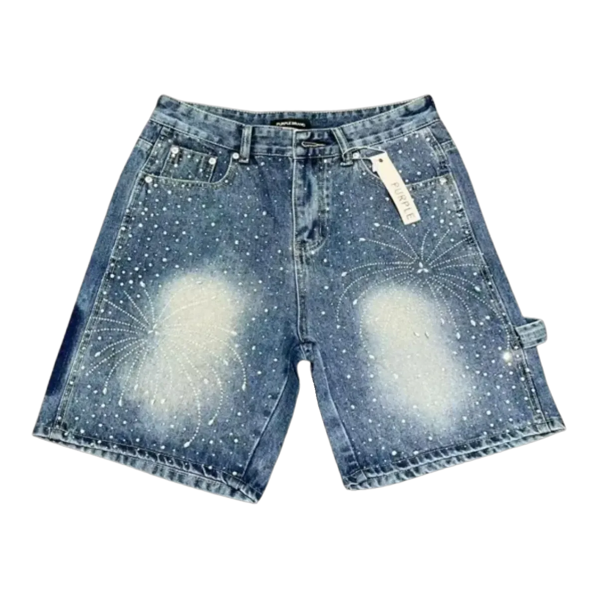 Purple Rhinestone Denim Shorts