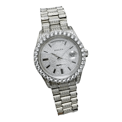 Rolex Silver Diamond Watch