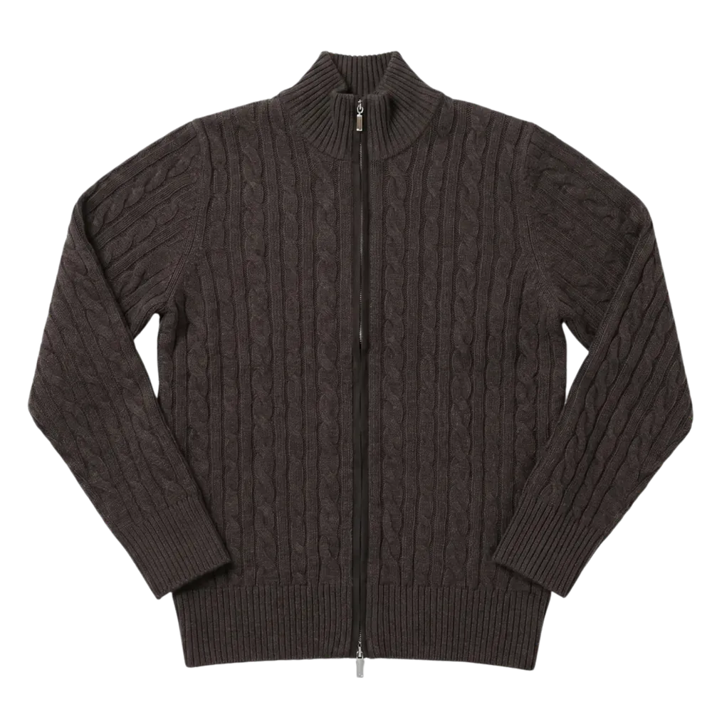Loro Piana Cable Knit Cardigan Brown