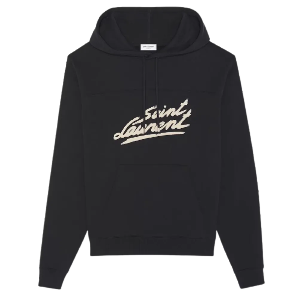 Saint Laurent Script Logo Hoodie Black